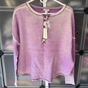 Sundance Gentry Henley Waffle Knit Sweater in Cactus Flower Size M NWT